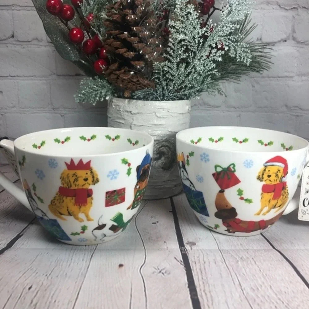 Pair of mugs dachshund Christmas